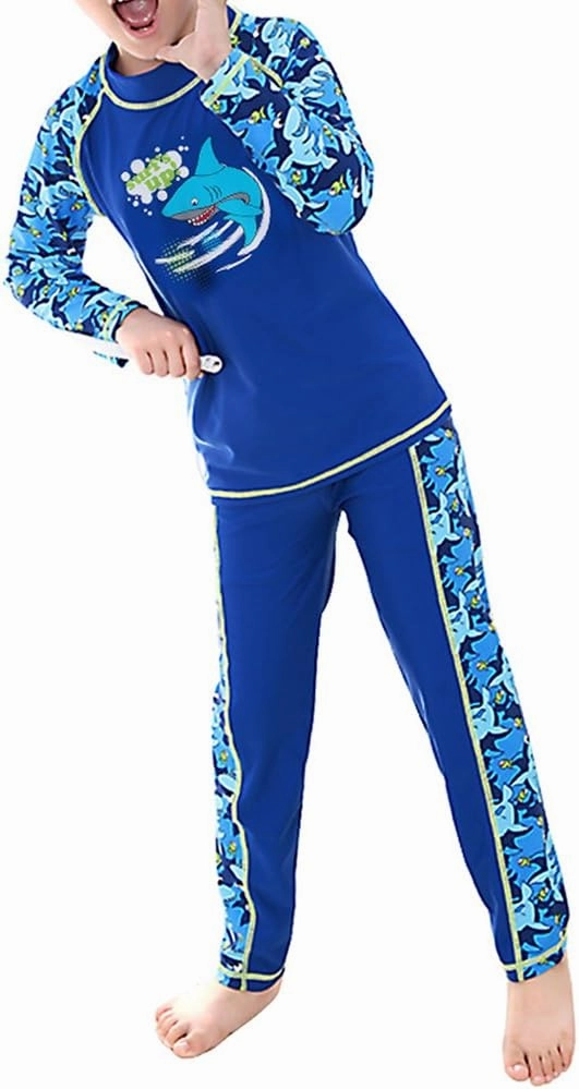 TFJH E 2PCS Kids Boys Long Sleeve Swimsuit UPF 50  UV Sun Protective Swimwear
