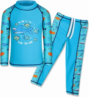 TFJH E 2PCS Kids Boys Long Sleeve Swimsuit UPF 50  UV Sun Protective Swimwear