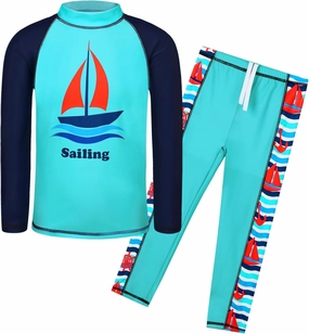 TFJH E 2PCS Kids Boys Long Sleeve Swimsuit UPF 50  UV Sun Protective Swimwear