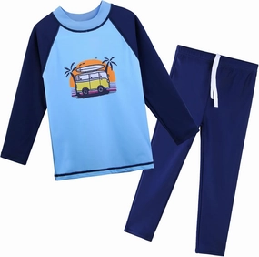 TFJH E 2PCS Kids Boys Long Sleeve Swimsuit UPF 50  UV Sun Protective Swimwear
