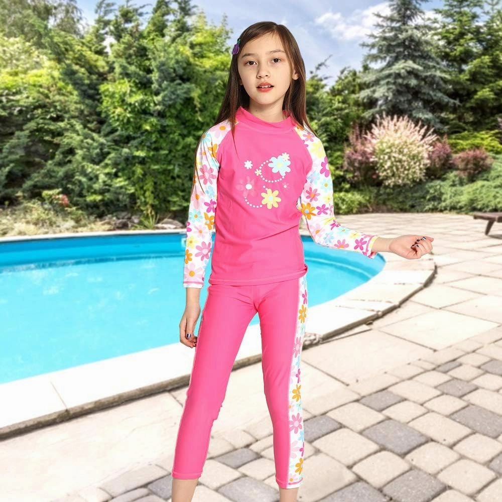 TFJH E Girls Long Sleeve Swimsuit Two Piece Swimwear 3-12 Years UPF 50  Sunsuits