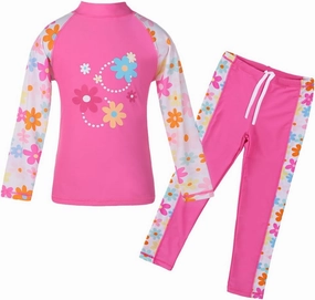 TFJH E Girls Long Sleeve Swimsuit Two Piece Swimwear 3-12 Years UPF 50  Sunsuits