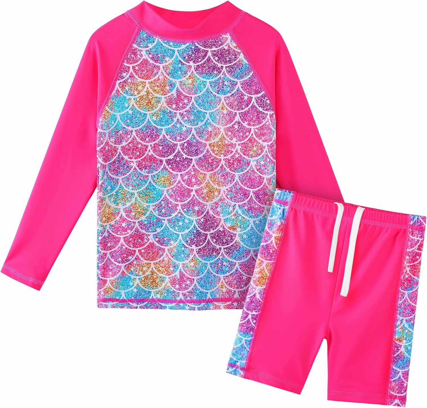 TFJH E Girls Swimsuit UPF 50  UV Two Piece Long Sleeve Swimwear Rash Guard Sets 3-12Y