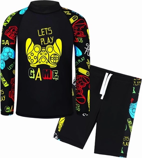 TFJH E Kids Boys UPF 50  UV Swimwear Sun Protective Long Sleeve Two Piece Swimsuit