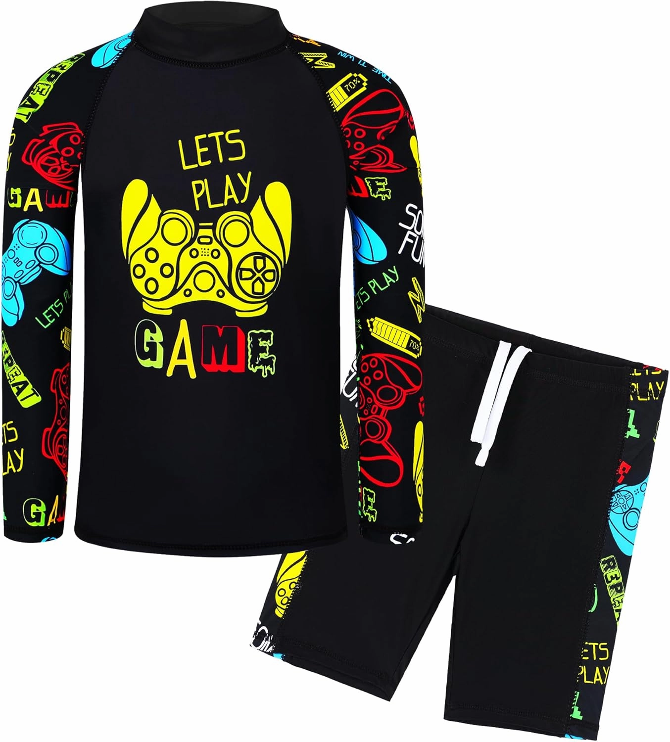 TFJH E Kids Boys UPF 50  UV Swimwear Sun Protective Long Sleeve Two Piece Swimsuit