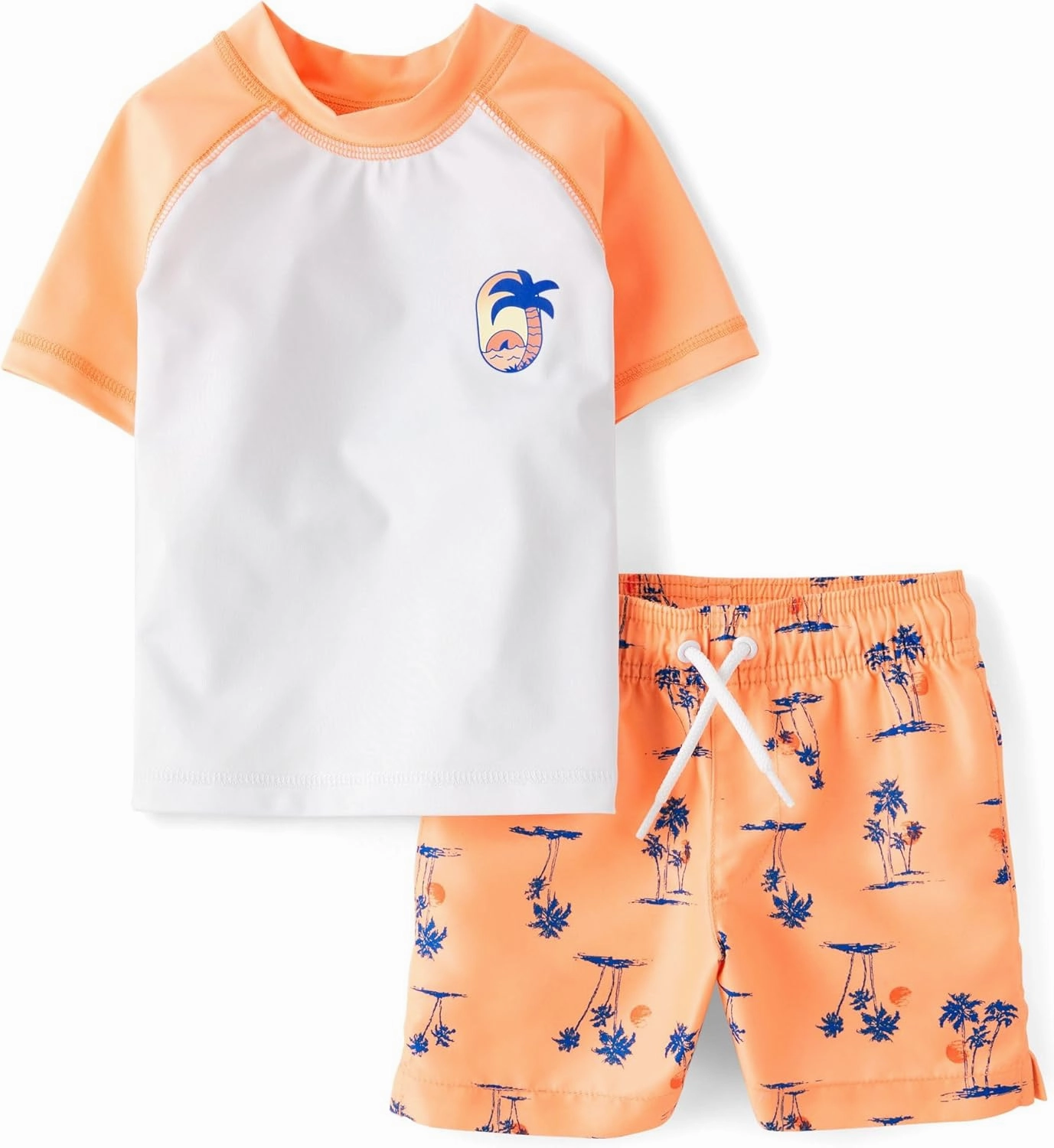 The Children's Place Boys' and Toddler 2-Piece Short Sleeve Rashguard and Swim Trunk