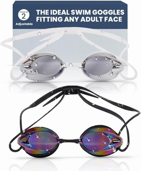 The Friendly Swede Swim Goggles for Women & Men ?a Anti Fog Swimming Goggles w/ 3 Nose Pieces & Case; Wide Angle Lens - 2-pack