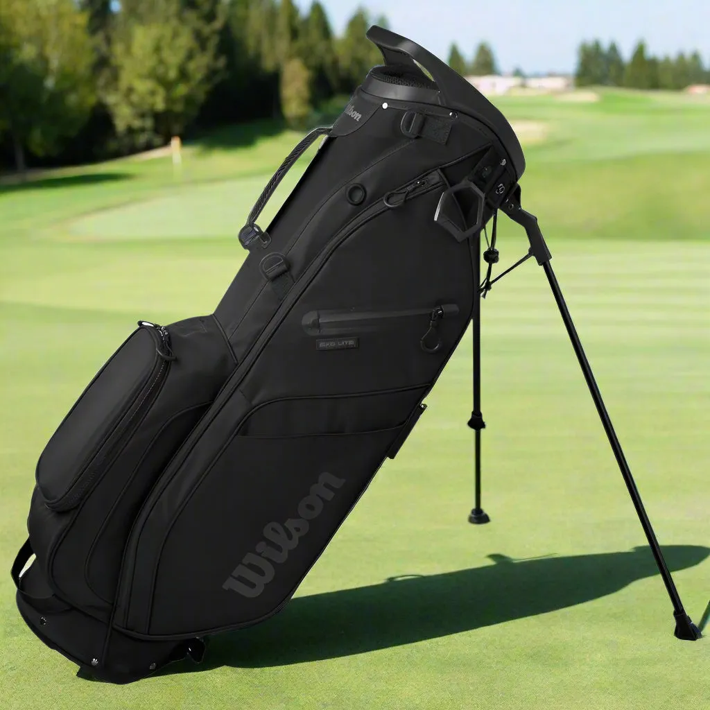 Wilson Exo Lite Stand Bag - Black/Black, Eco-friendly golf tees, Golf simulator for home, Golf hitting mat