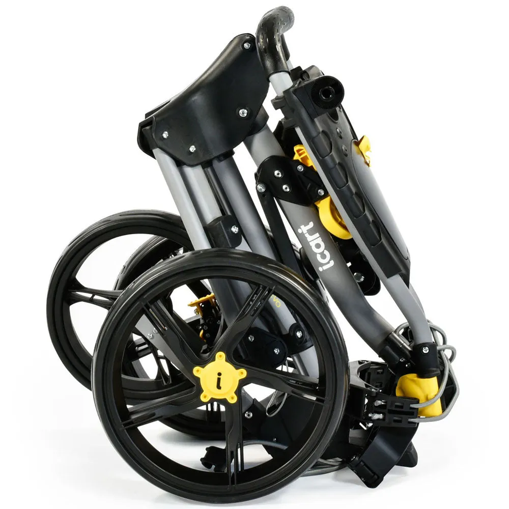 iCart Compact Evo 3-Wheel Push Trolley - Grey/Black, Golf organizer for car, Golf stretching straps