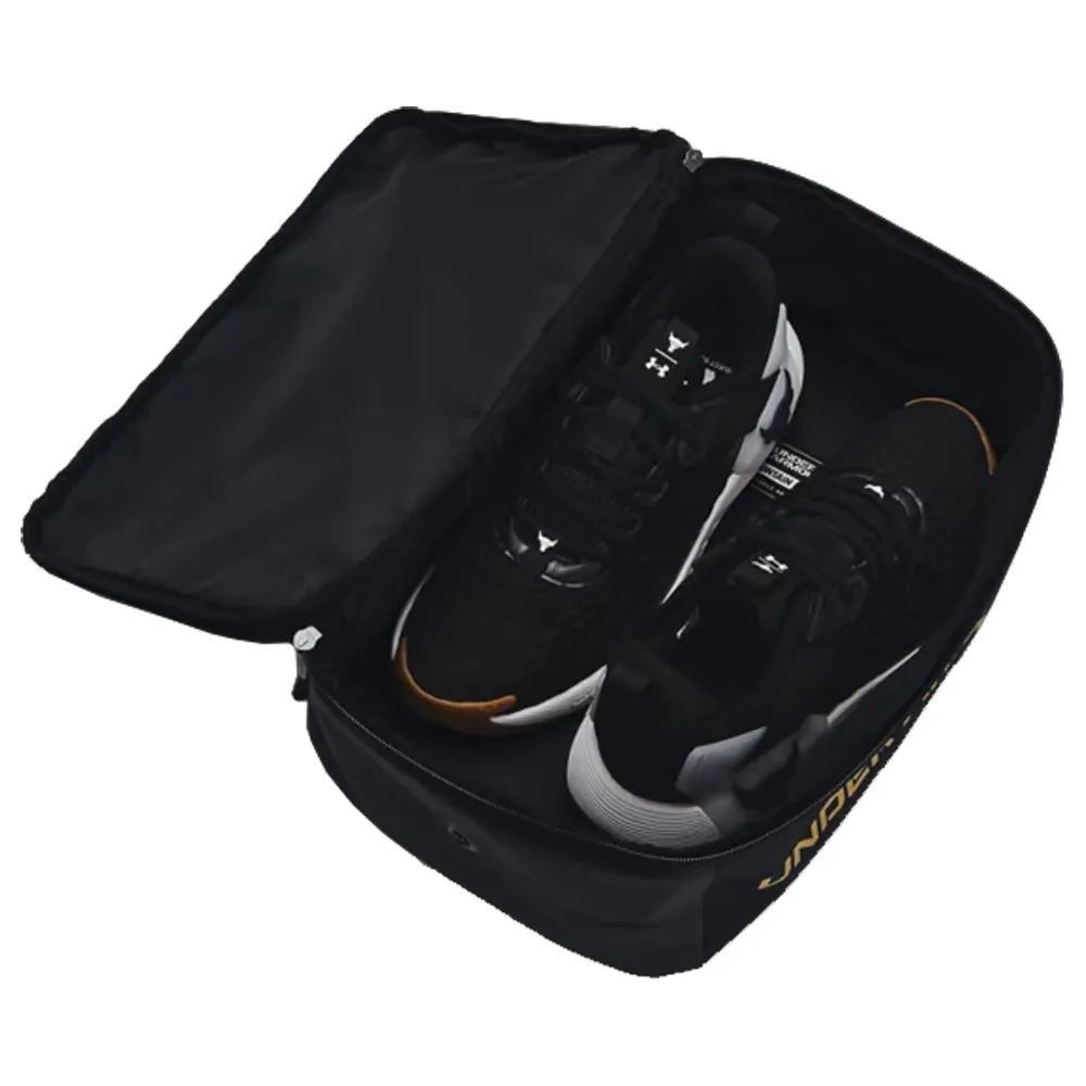 Under Armour Contain Shoe Bag - Black/Metallic Gold, Golf gear for seniors, Golf accessories for beginners