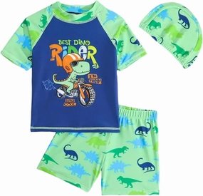 Toddler Boy Swimsuit 3 Piece Boys Swim Set Short Sleeve Swimming Shirt Trunks Outfit Baby Rash Guard Bathing Suits