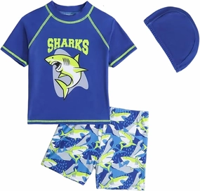 Toddler Boy Swimsuit 3 Piece Boys Swim Set Short Sleeve Swimming Shirt Trunks Outfit Baby Rash Guard Bathing Suits