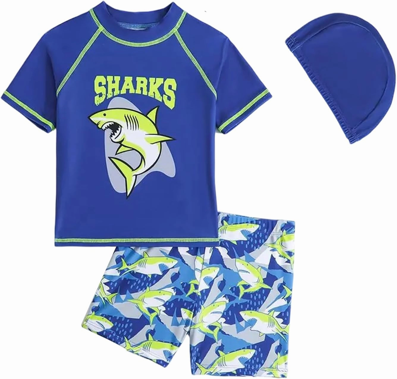 Toddler Boy Swimsuit 3 Piece Boys Swim Set Short Sleeve Swimming Shirt Trunks Outfit Baby Rash Guard Bathing Suits