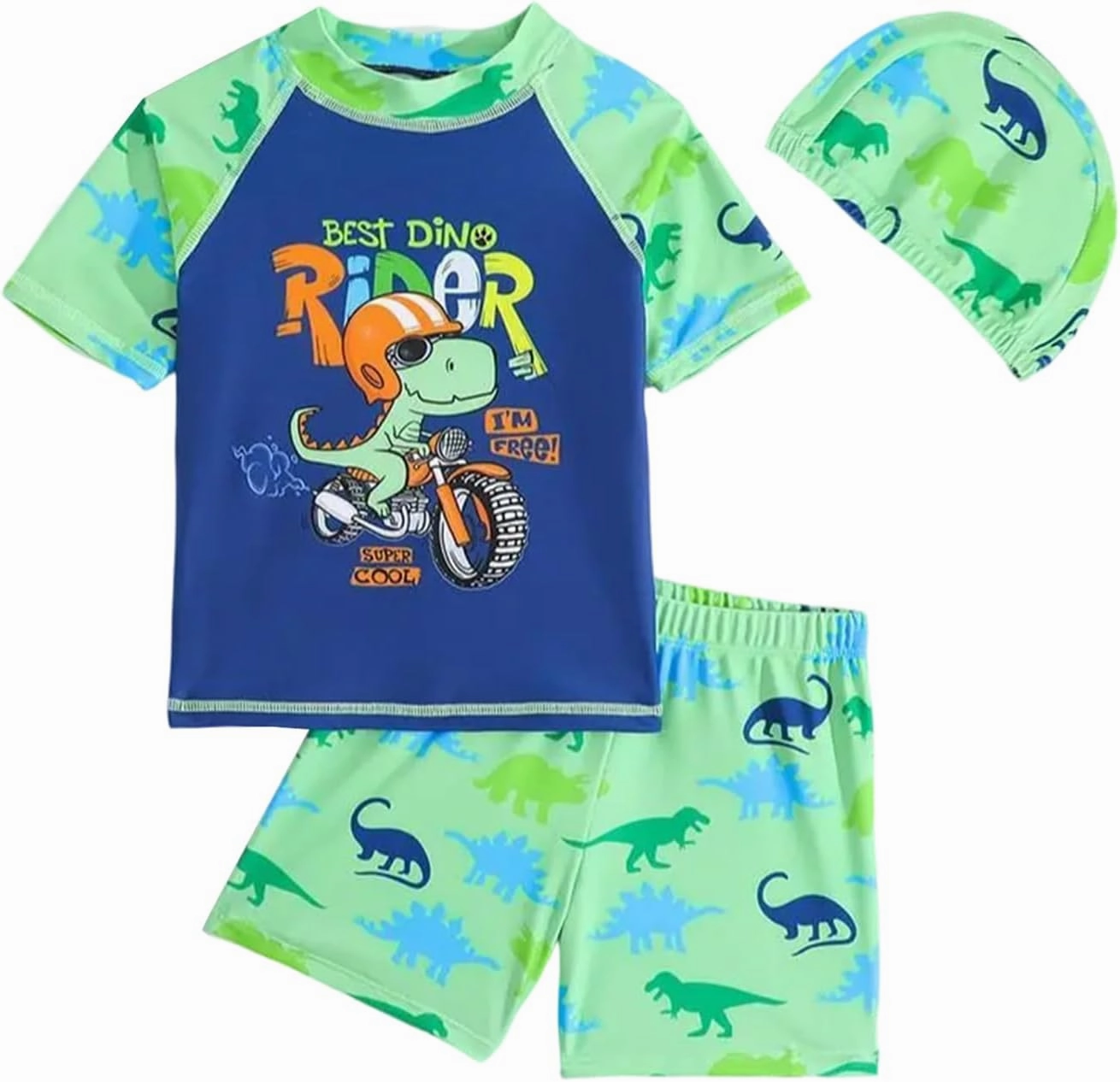 Toddler Boy Swimsuit 3 Piece Boys Swim Set Short Sleeve Swimming Shirt Trunks Outfit Baby Rash Guard Bathing Suits