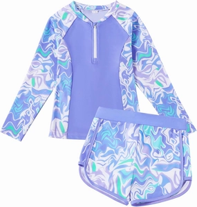 Toddler Girls Long Sleeve Swimsuits Girl Swimwear Little Girls Swimsuits 2 Pieces Toddler Rash Guard Swimsuit Print