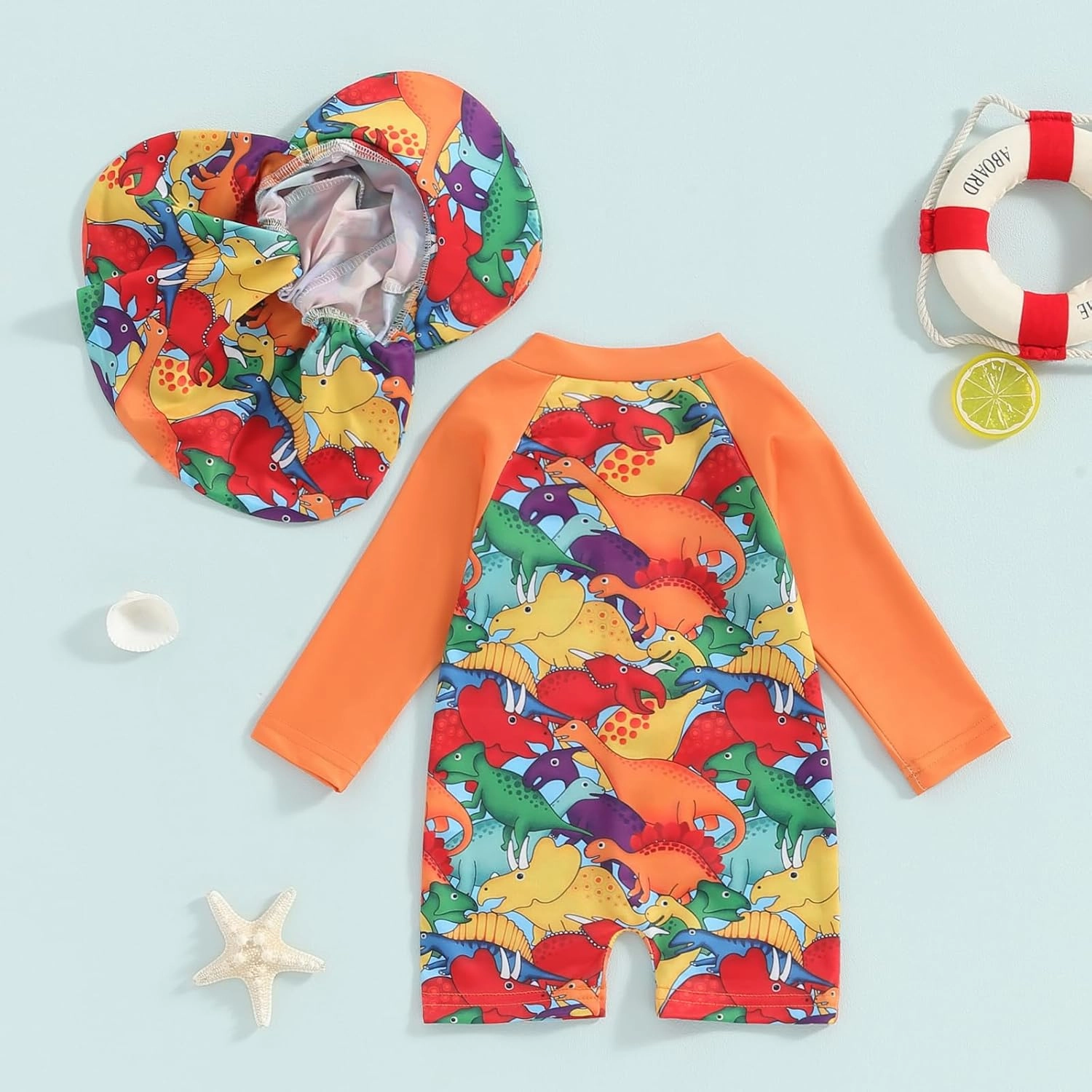 Toddler Infant Baby Boys Swimsuit Kids Rash Guard One Piece Newborn Zipper Bathing Suit Swimwear with Hat