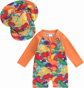 Toddler Infant Baby Boys Swimsuit Kids Rash Guard One Piece Newborn Zipper Bathing Suit Swimwear with Hat