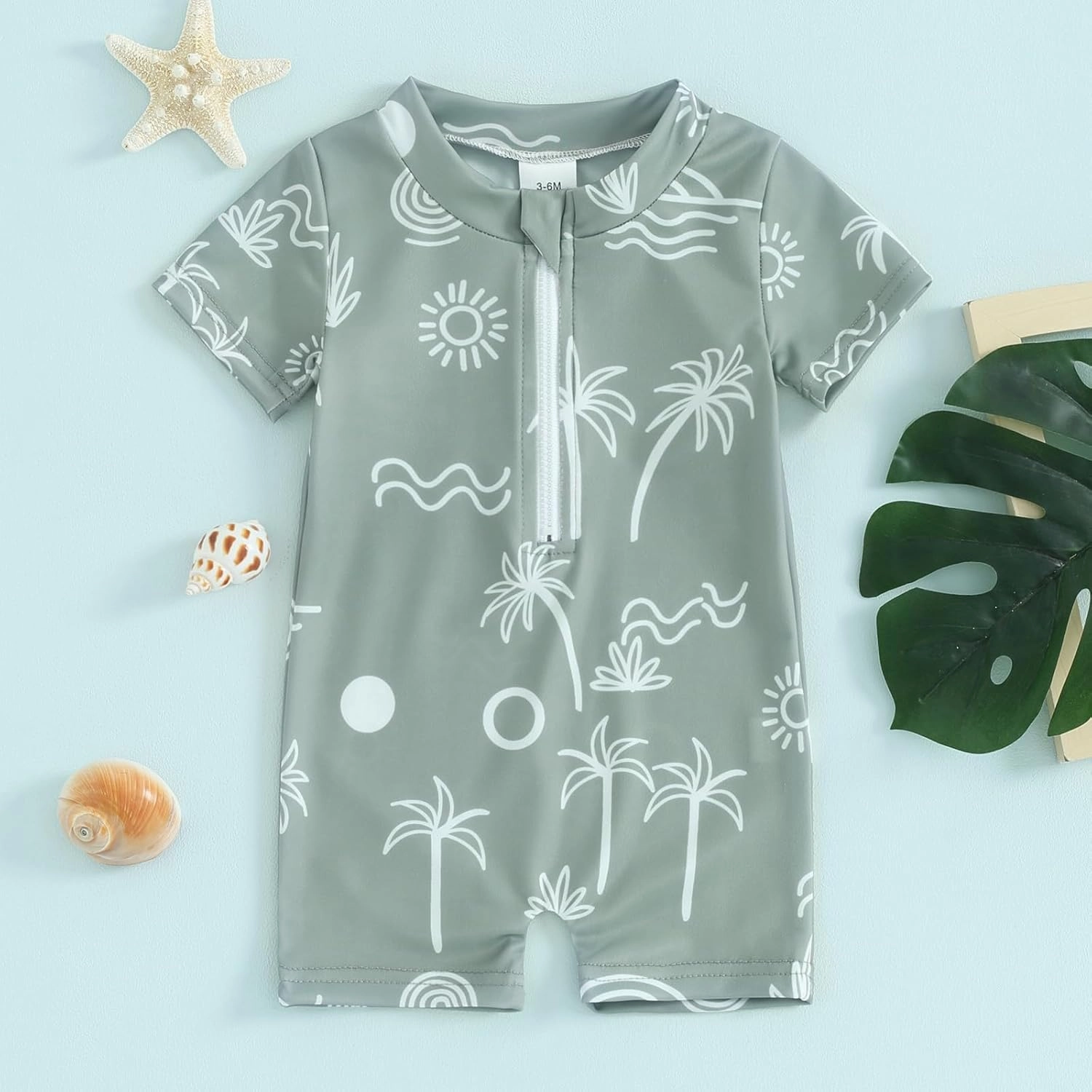 Toddler Infant Baby Boys Swimsuit Kids Rash Guard One Piece Newborn Zipper Bathing Suit Swimwear with Hat