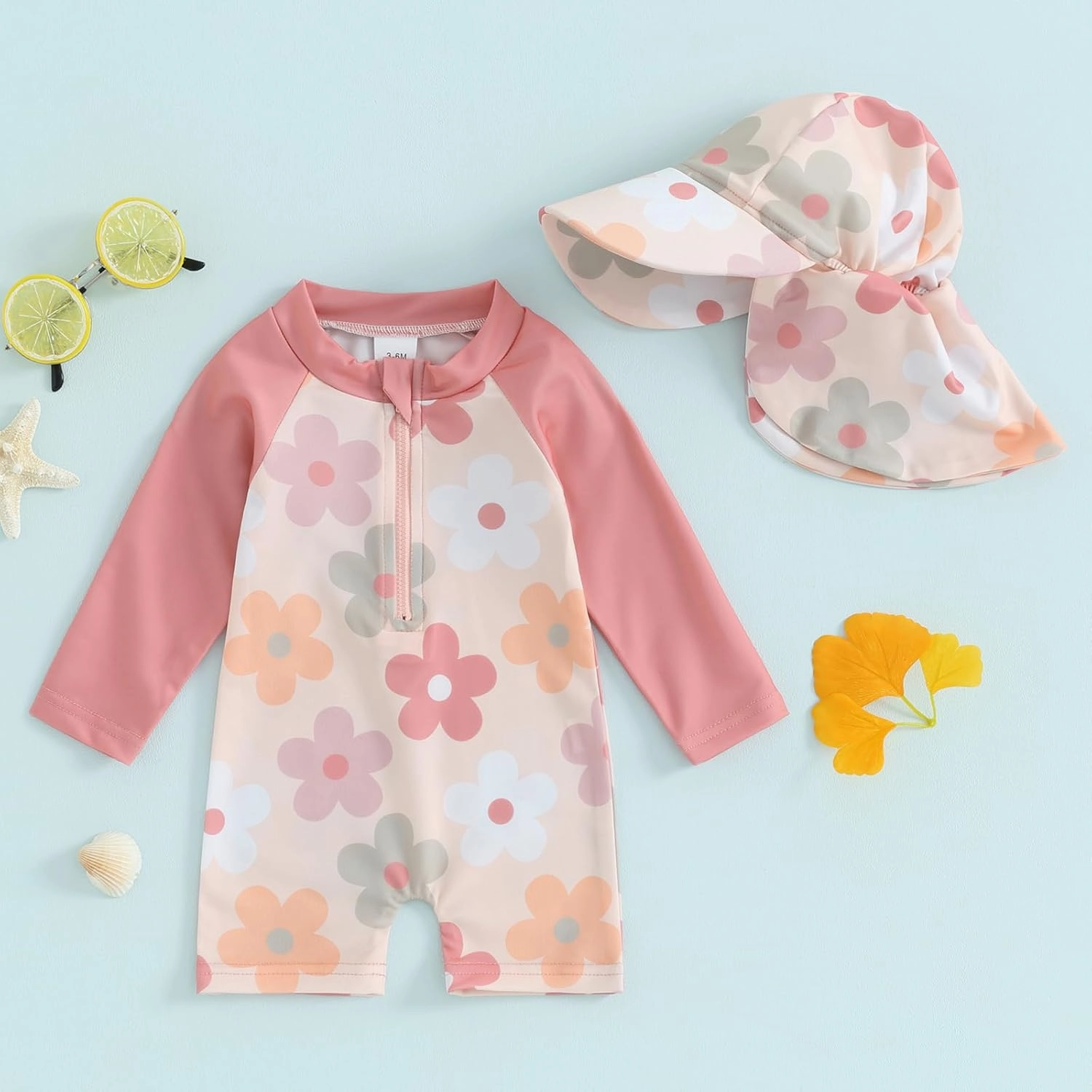 Toddler Infant Baby Boys Swimsuit Kids Rash Guard One Piece Newborn Zipper Bathing Suit Swimwear with Hat