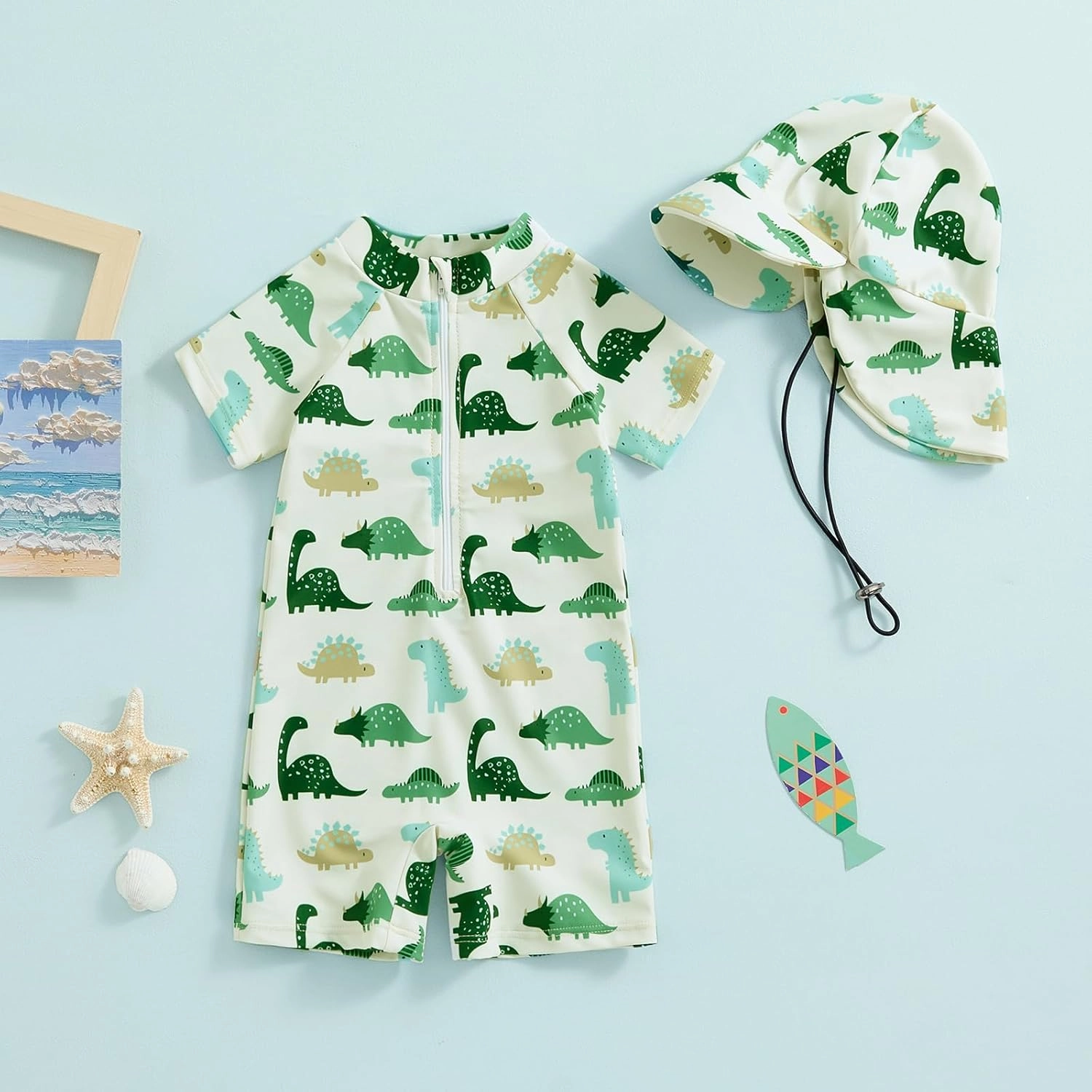 Toddler Infant Baby Boys Swimsuit Kids Rash Guard One Piece Newborn Zipper Bathing Suit Swimwear with Hat