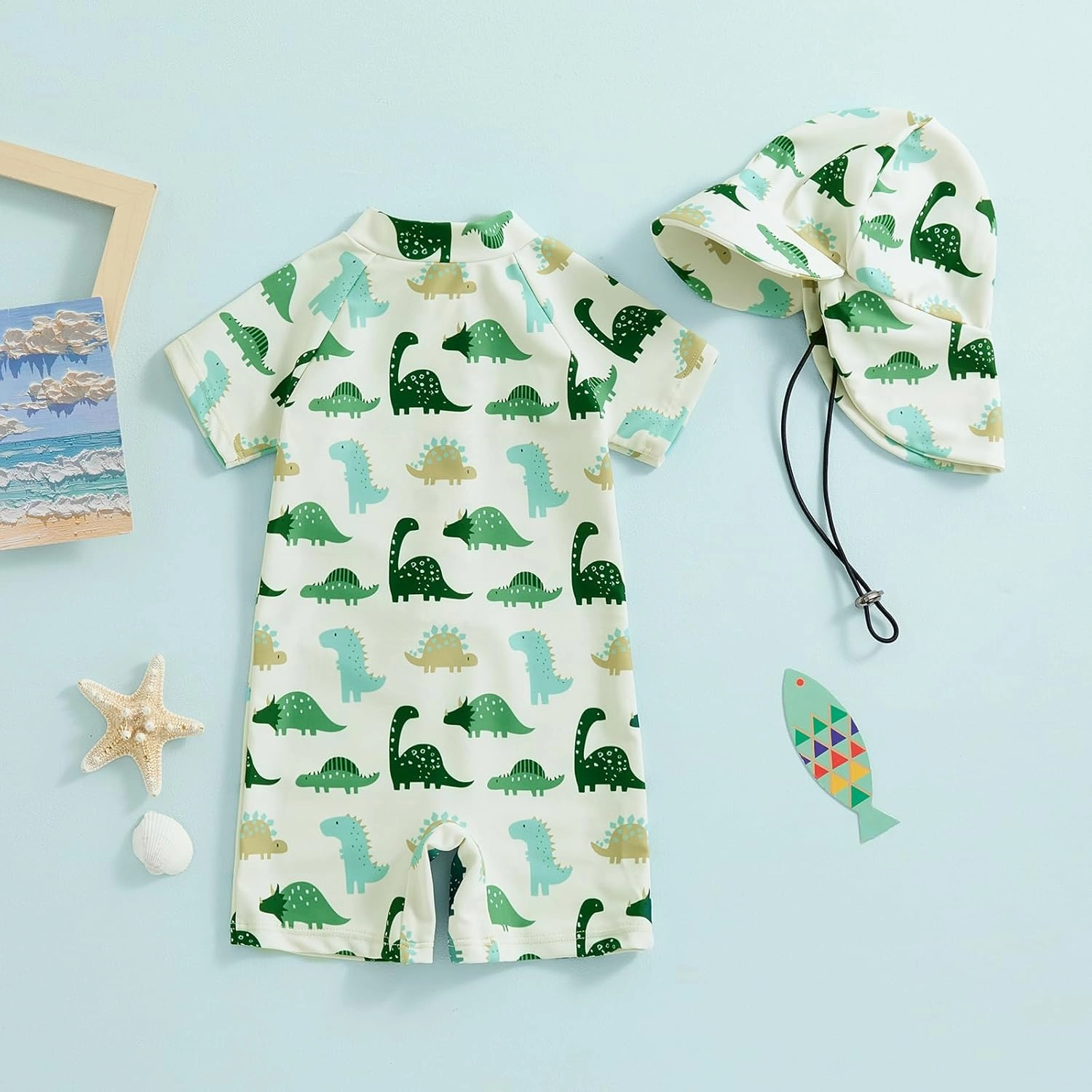 Toddler Infant Baby Boys Swimsuit Kids Rash Guard One Piece Newborn Zipper Bathing Suit Swimwear with Hat