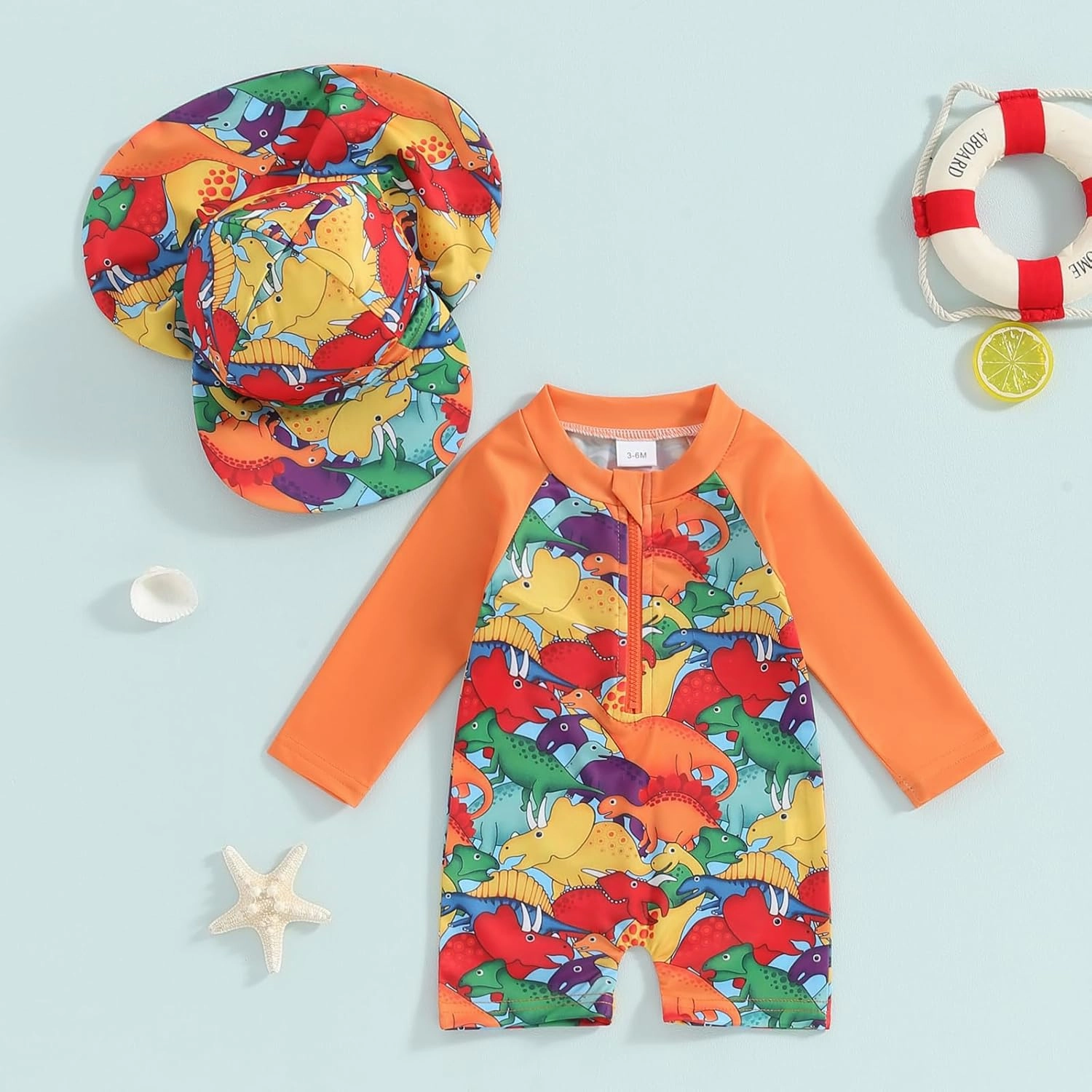 Toddler Infant Baby Boys Swimsuit Kids Rash Guard One Piece Newborn Zipper Bathing Suit Swimwear with Hat