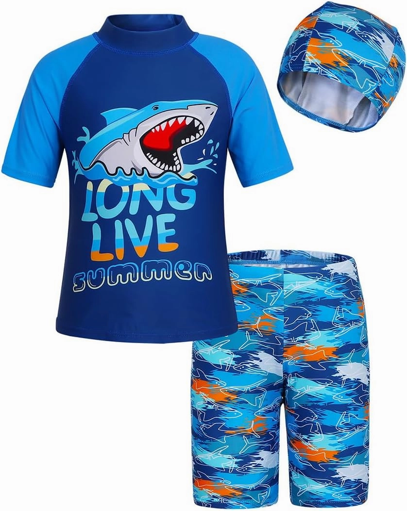 Toddler Swimsuit Boy 3 Piece Boys Swim Set Short Sleeve Boys Swim Shirt Boy Swim Trunks Rash Guard Bathing Suits