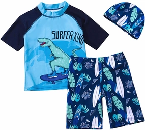 Toddler Swimsuit Boy 3 Piece Boys Swim Set Short Sleeve Boys Swim Shirt Boy Swim Trunks Rash Guard Bathing Suits