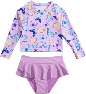 Toddler Swimsuit Girl 3 Piece Rash Guard Bathing Suit Cute Little Girls Long Sleeve Quick Dry Swimwear 1-6 Years