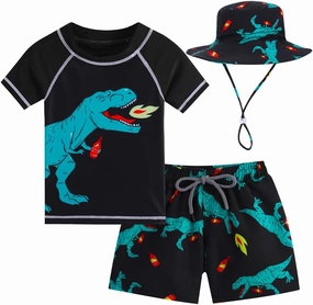 Toddlers and Baby Boys' 3-Piece Rash Guard Swimsuits Kids Long Sleeve Sunsuit Swimwear Sets