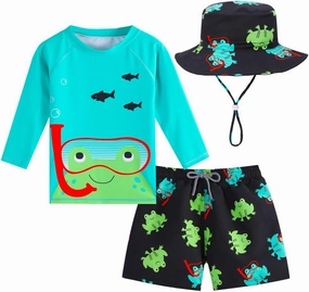 Toddlers and Baby Boys' 3-Piece Rash Guard Swimsuits Kids Long Sleeve Sunsuit Swimwear Sets