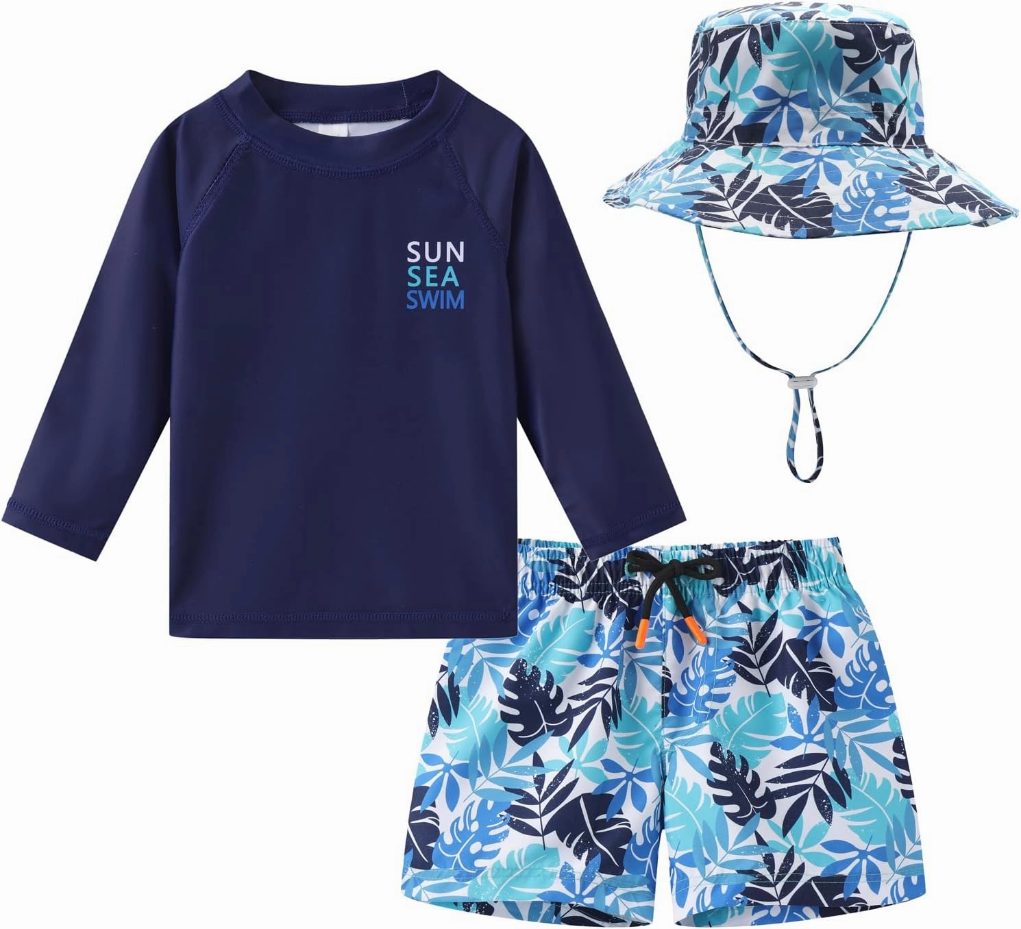 Toddlers and Baby Boys' 3-Piece Rashguard Sets Swimsuits Sets with Hat Surfing Swimwear Sunsuit UPF 50 