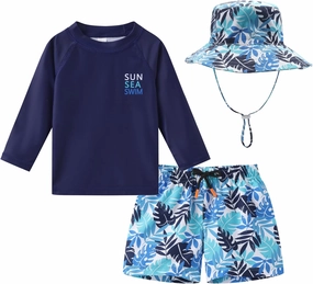 Toddlers and Baby Boys' 3-Piece Rashguard Sets Swimsuits Sets with Hat Surfing Swimwear Sunsuit UPF 50 