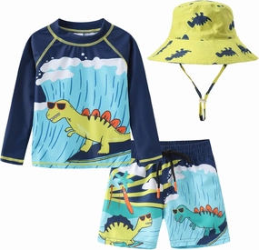 Toddlers and Baby Boys' 3-Piece Rashguard Sets Swimsuits Sets with Hat Surfing Swimwear Sunsuit UPF 50 