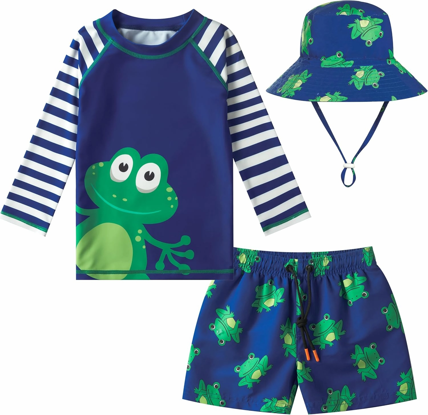 Toddlers and Baby Boys' 3-Piece Swimsuit Trunk Rashguard Set and Sun Hat Swimwear Bathing Suit Sunsuit Swim Shirt UPF 50 