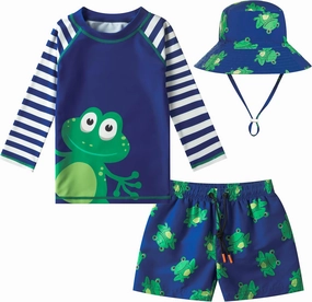 Toddlers and Baby Boys' 3-Piece Swimsuit Trunk Rashguard Set and Sun Hat Swimwear Bathing Suit Sunsuit Swim Shirt UPF 50 