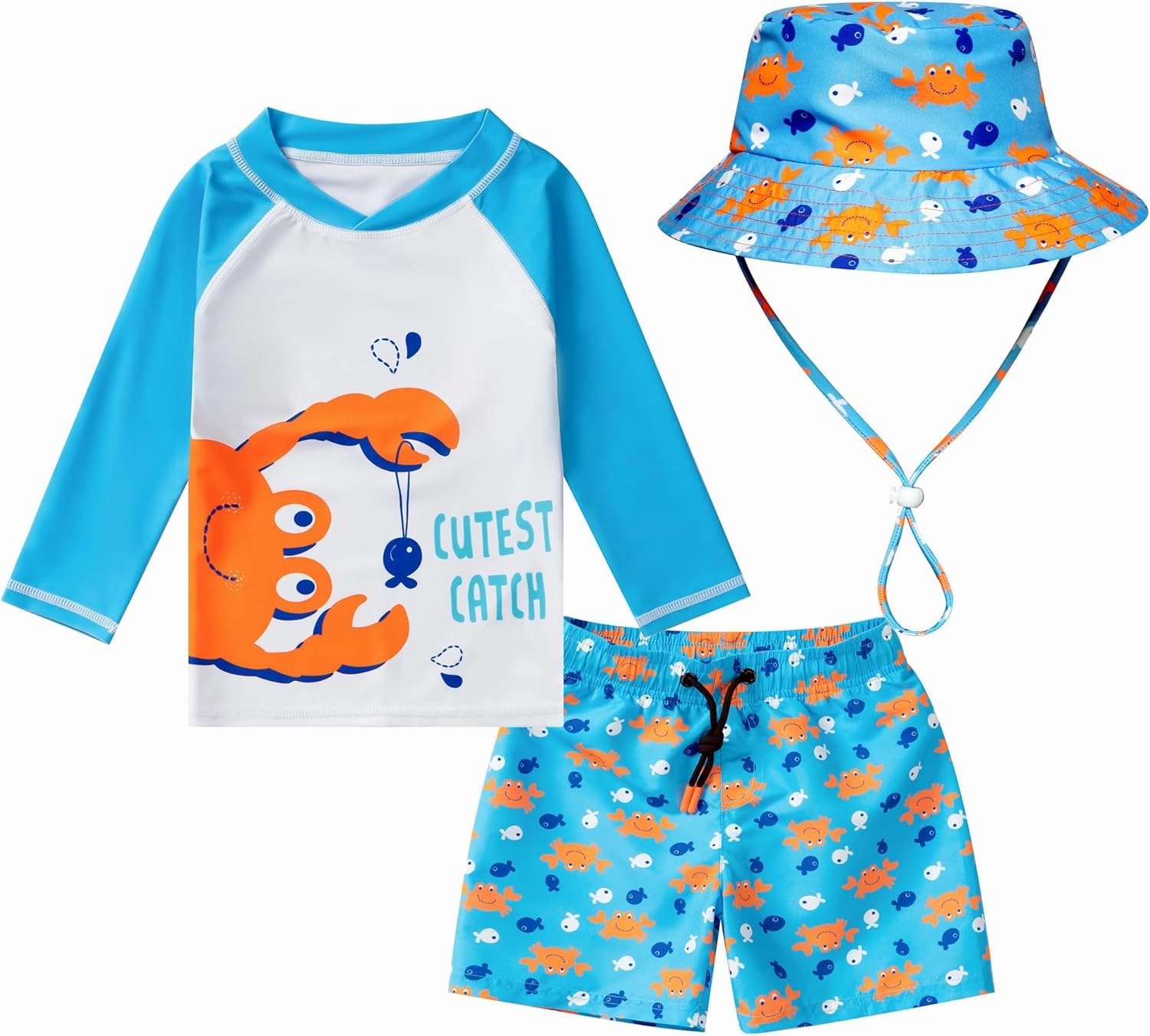 Toddlers Baby Boys' 3-Piece Swimsuit Trunk Rashguard Set and Sun Hat Swimwear Bathing Suit UPF 50 