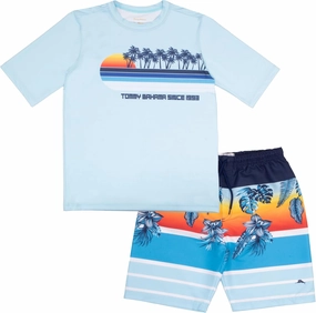 Tommy Bahama Boy's 2-Piece Swimsuit Set, Rash Guard & Swim Trunks 2-Pack Bundle for Kids and Teens