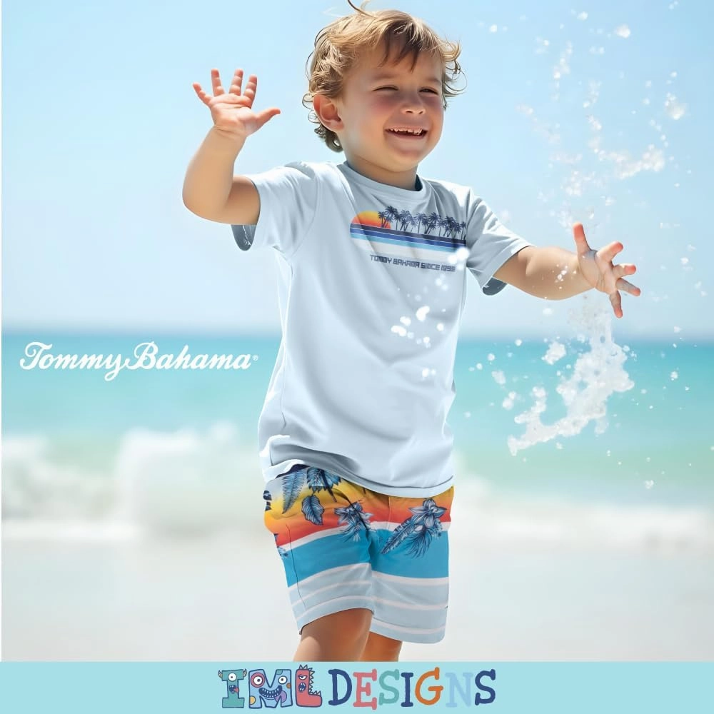 Tommy Bahama Boy's 2-Piece Swimsuit Set, Rash Guard & Swim Trunks 2-Pack Bundle for Kids and Teens