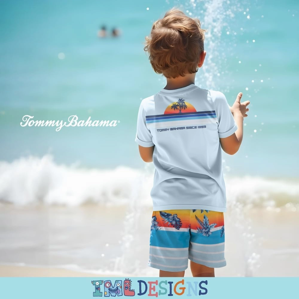 Tommy Bahama Boy's 2-Piece Swimsuit Set, Rash Guard & Swim Trunks 2-Pack Bundle for Kids and Teens