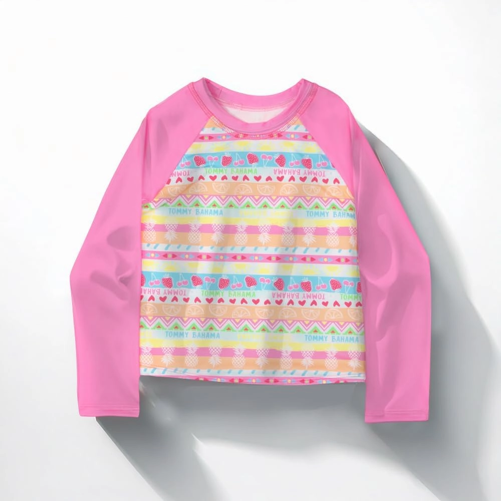 Tommy Bahama Girls 2-Piece Swimsuit Set, Long-Sleeved Rash Guard and Bikini Bottoms, Quick-Drying Swimwear for Kids