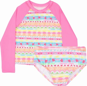 Tommy Bahama Girls 2-Piece Swimsuit Set, Long-Sleeved Rash Guard and Bikini Bottoms, Quick-Drying Swimwear for Kids