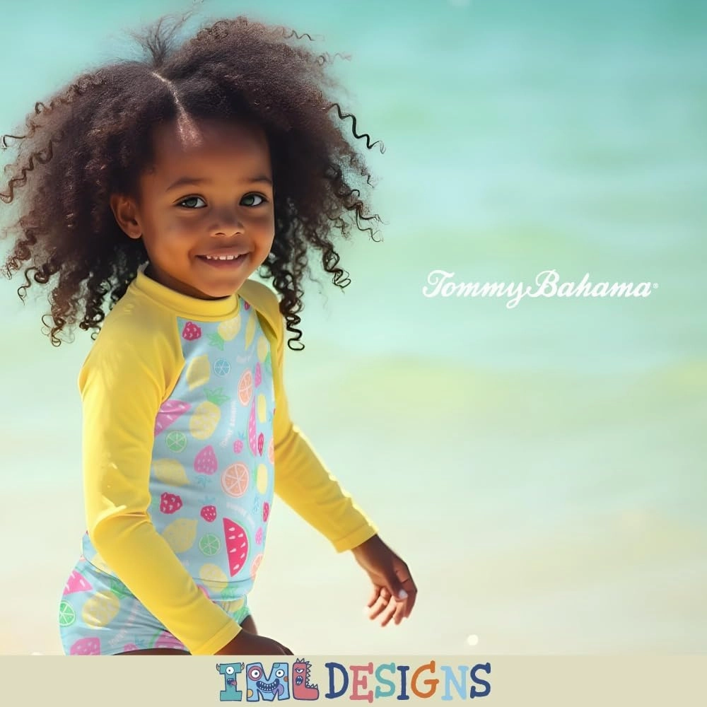 Tommy Bahama Girls 2-Piece Swimsuit Set, Long-Sleeved Rash Guard and Bikini Bottoms, Quick-Drying Swimwear for Kids