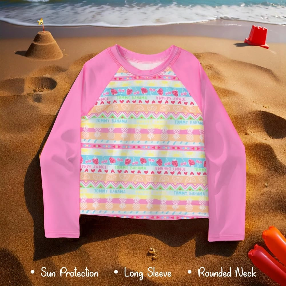 Tommy Bahama Girls 2-Piece Swimsuit Set, Long-Sleeved Rash Guard and Bikini Bottoms, Quick-Drying Swimwear for Kids