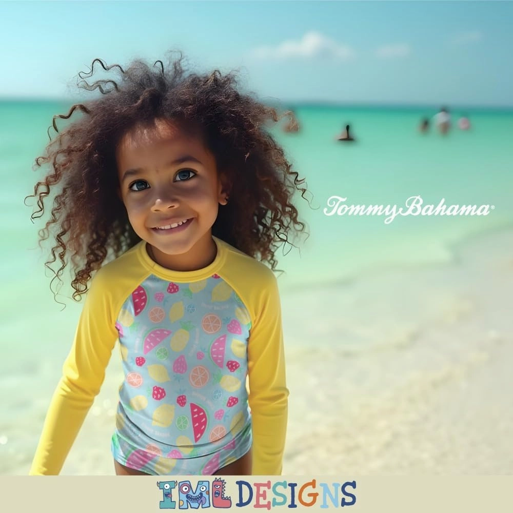 Tommy Bahama Girls 2-Piece Swimsuit Set, Long-Sleeved Rash Guard and Bikini Bottoms, Quick-Drying Swimwear for Kids