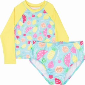 Tommy Bahama Girls 2-Piece Swimsuit Set, Long-Sleeved Rash Guard and Bikini Bottoms, Quick-Drying Swimwear for Kids