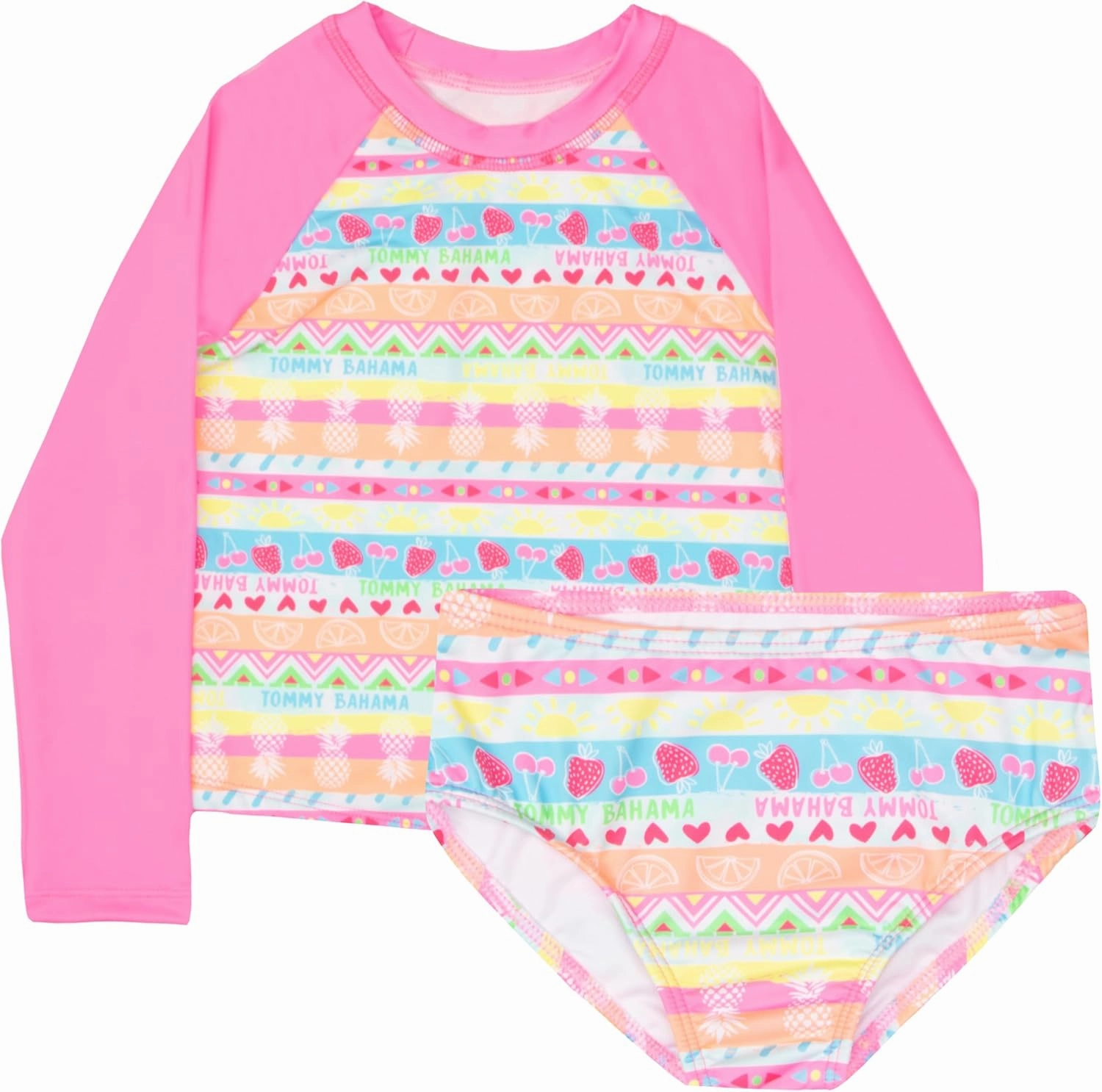 Tommy Bahama Girls 2-Piece Swimsuit Set, Long-Sleeved Rash Guard and Bikini Bottoms, Quick-Drying Swimwear for Kids