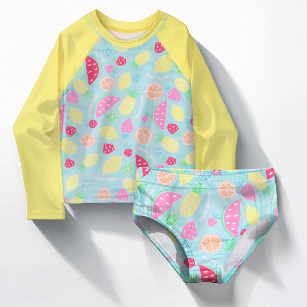 Tommy Bahama Girls 2-Piece Swimsuit Set, Long-Sleeved Rash Guard and Bikini Bottoms, Quick-Drying Swimwear for Kids