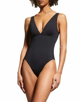 Tommy Bahama Palm Modern Swimsuit Womens 14 Black Stretch One-Piece Beach ERK237