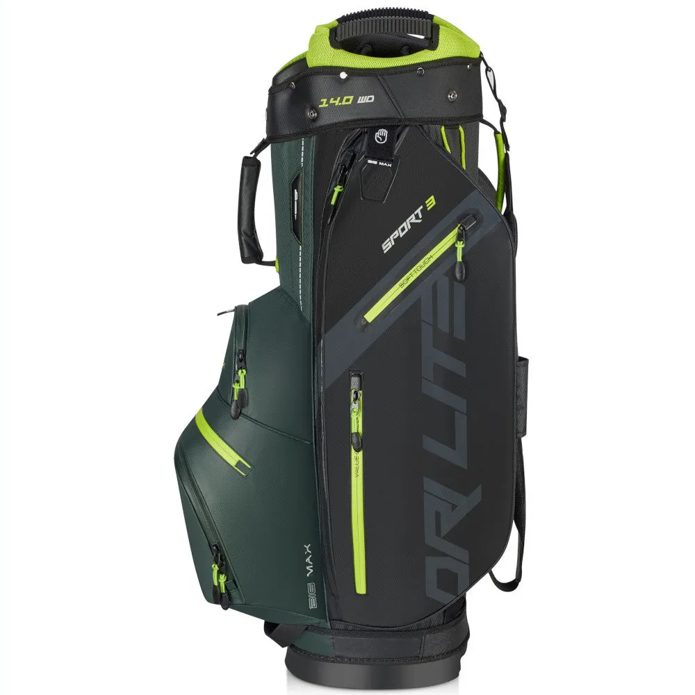 Big Max Dri Lite Sport 3 Cart Bag - Forest Green/Black/Lime, Golf bag rain cover, Golf tournament prizes, Airline approved golf bag